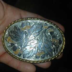 Silver and Gold Leaf Design Belt Buckle